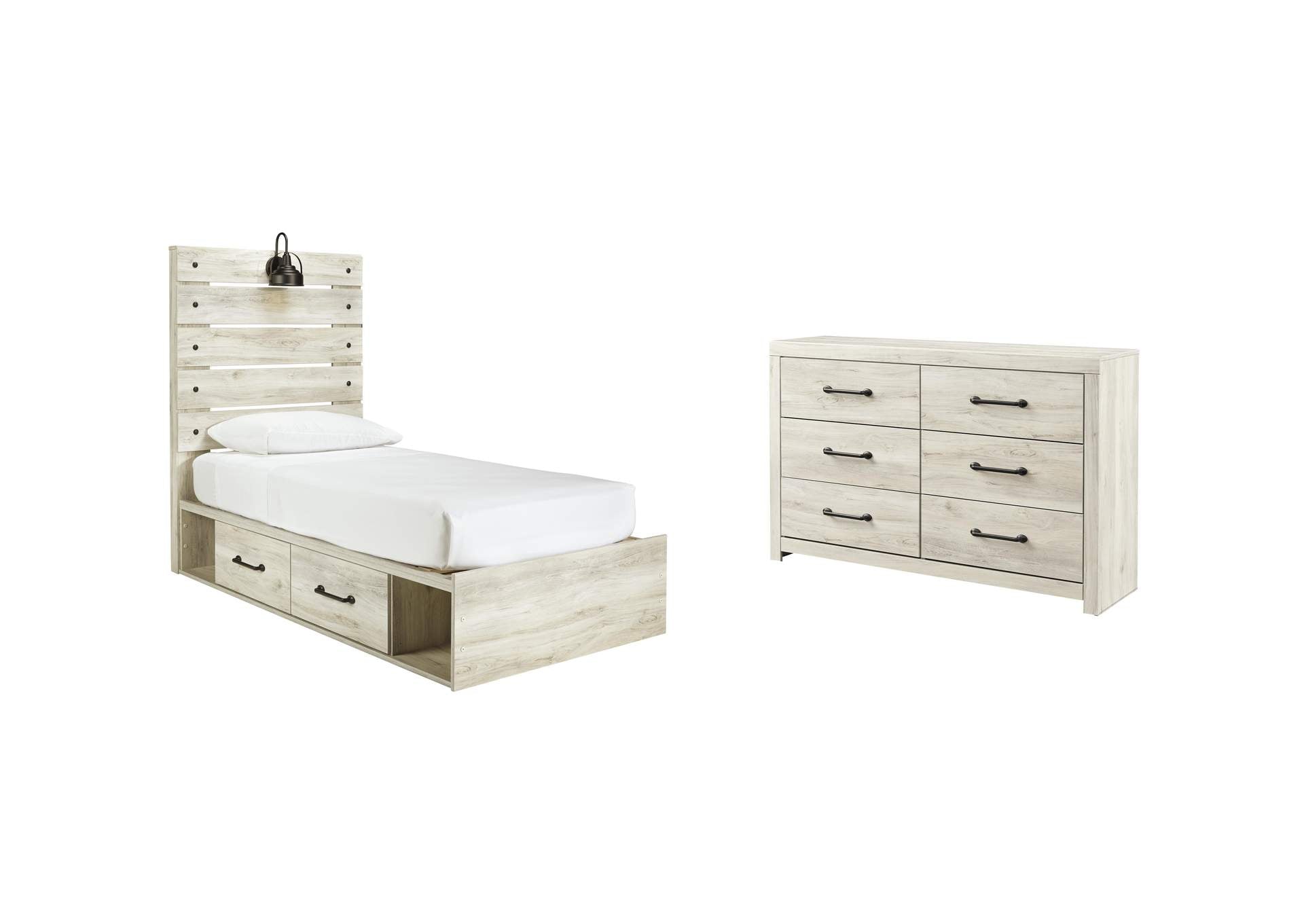 Cambeck Twin Panel Bed with 4 Storage Drawers with Dresser