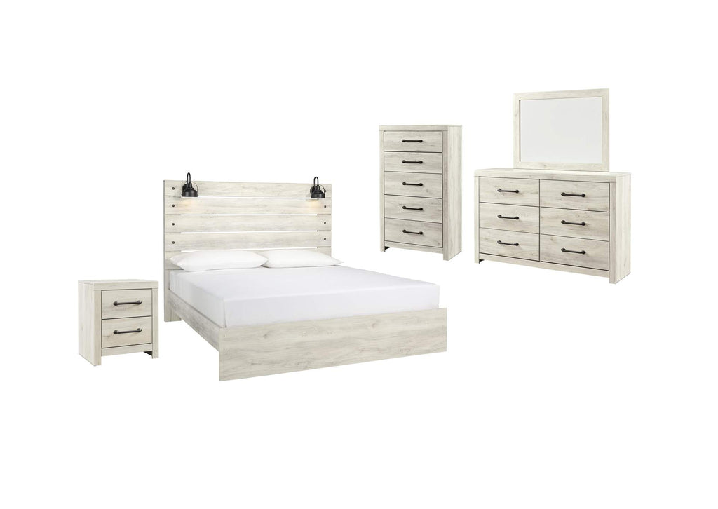 Cambeck King Panel Bed with Mirrored Dresser, Chest and Nightstand