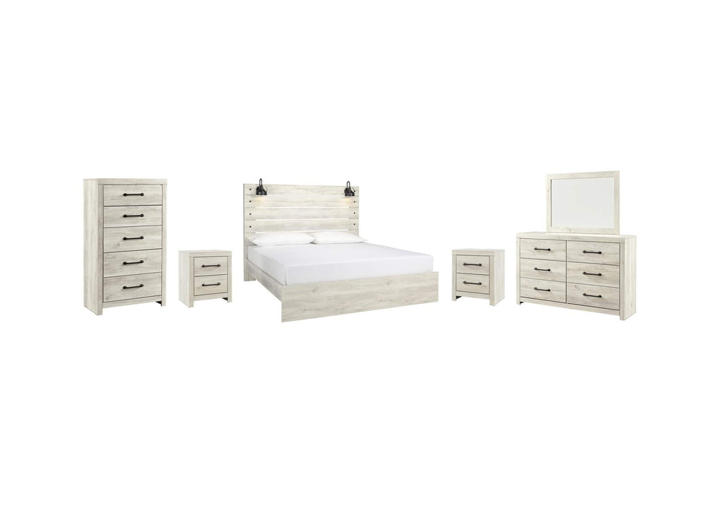 Cambeck King Panel Bed with Mirrored Dresser, Chest and 2 Nightstands
