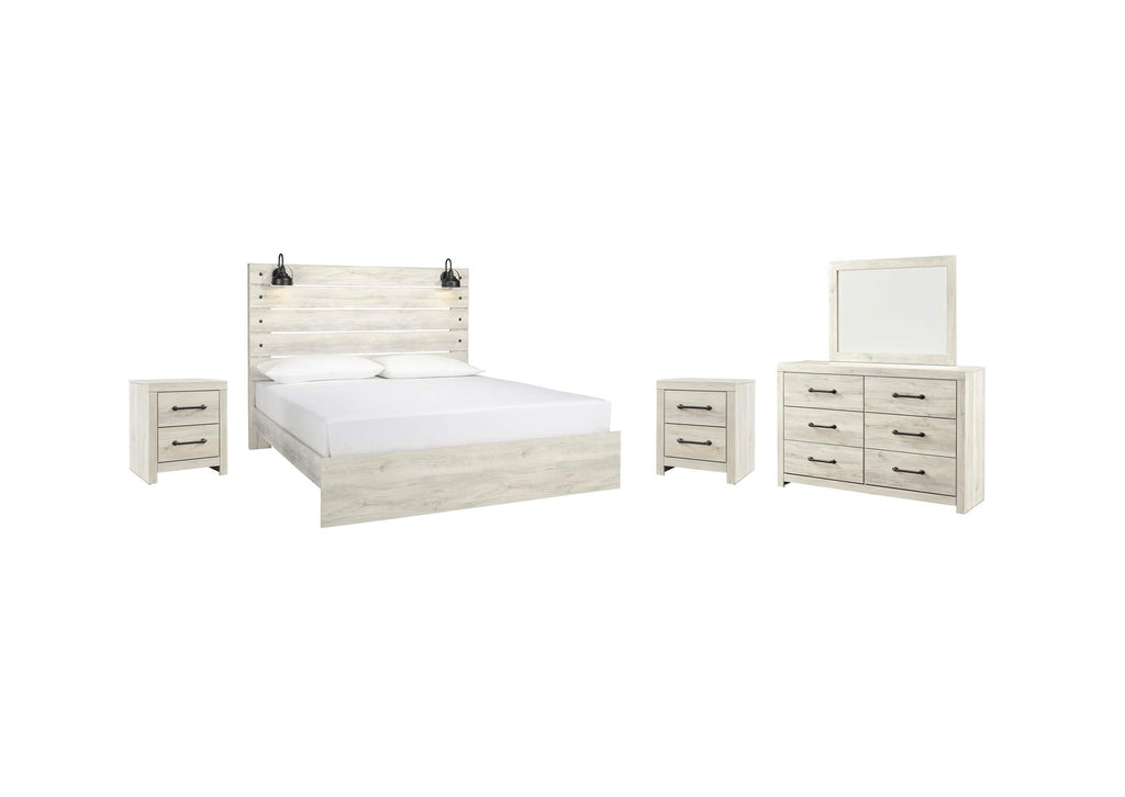 Cambeck King Panel Bed with Mirrored Dresser and 2 Nightstands