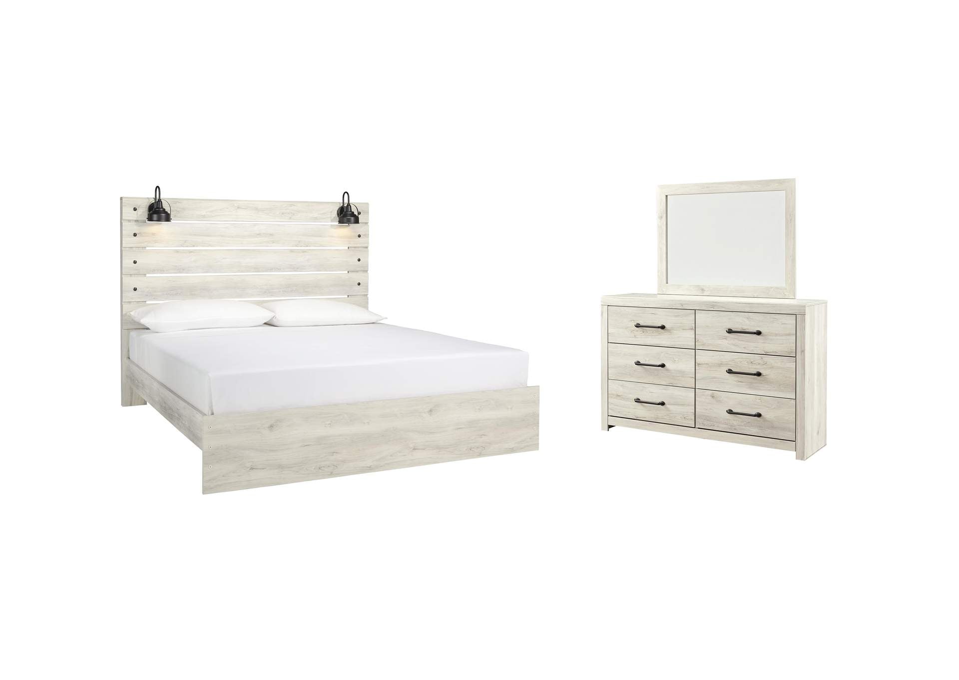 Cambeck King Panel Bed with Mirrored Dresser
