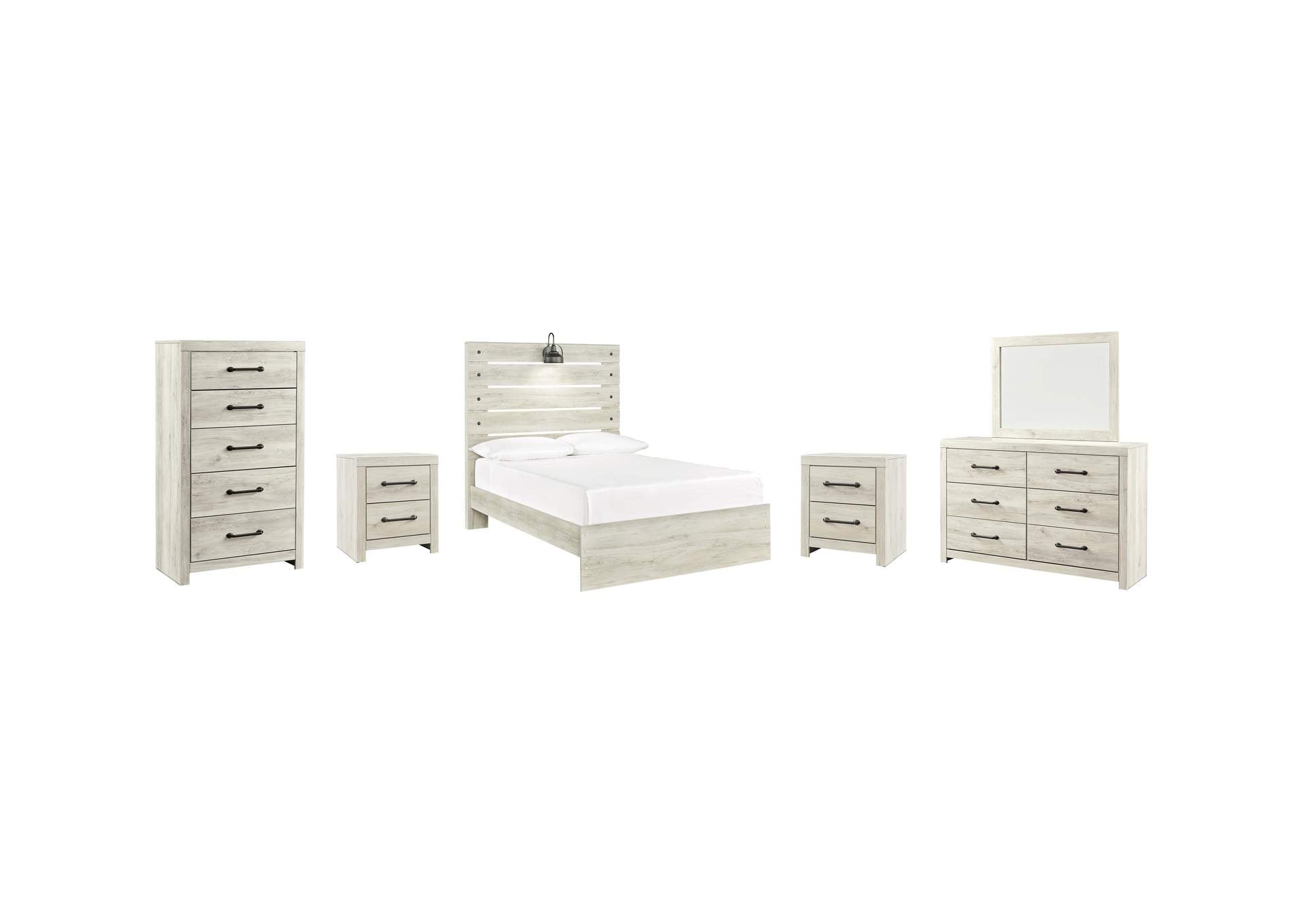 Cambeck Full Panel Bed with Mirrored Dresser, Chest and 2 Nightstands