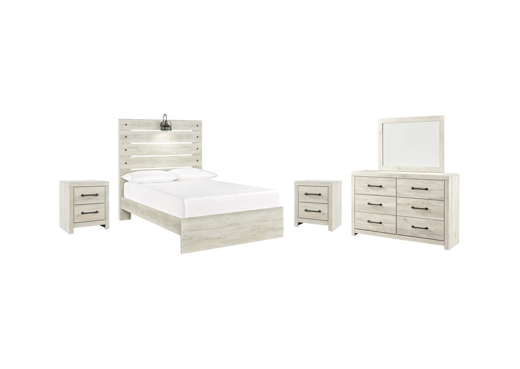 Cambeck Full Panel Bed with Mirrored Dresser and 2 Nightstands