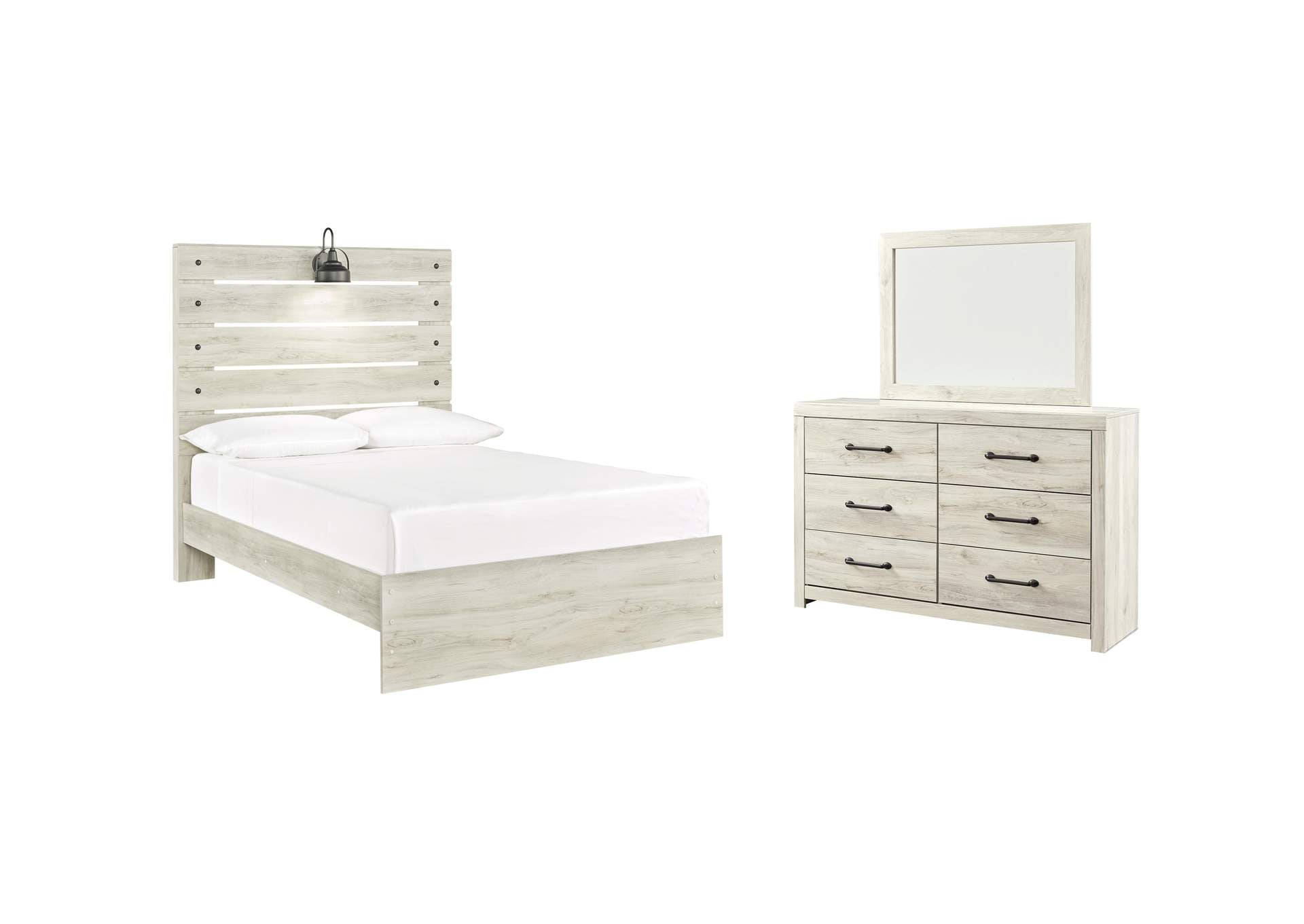 Cambeck Full Panel Bed with Mirrored Dresser