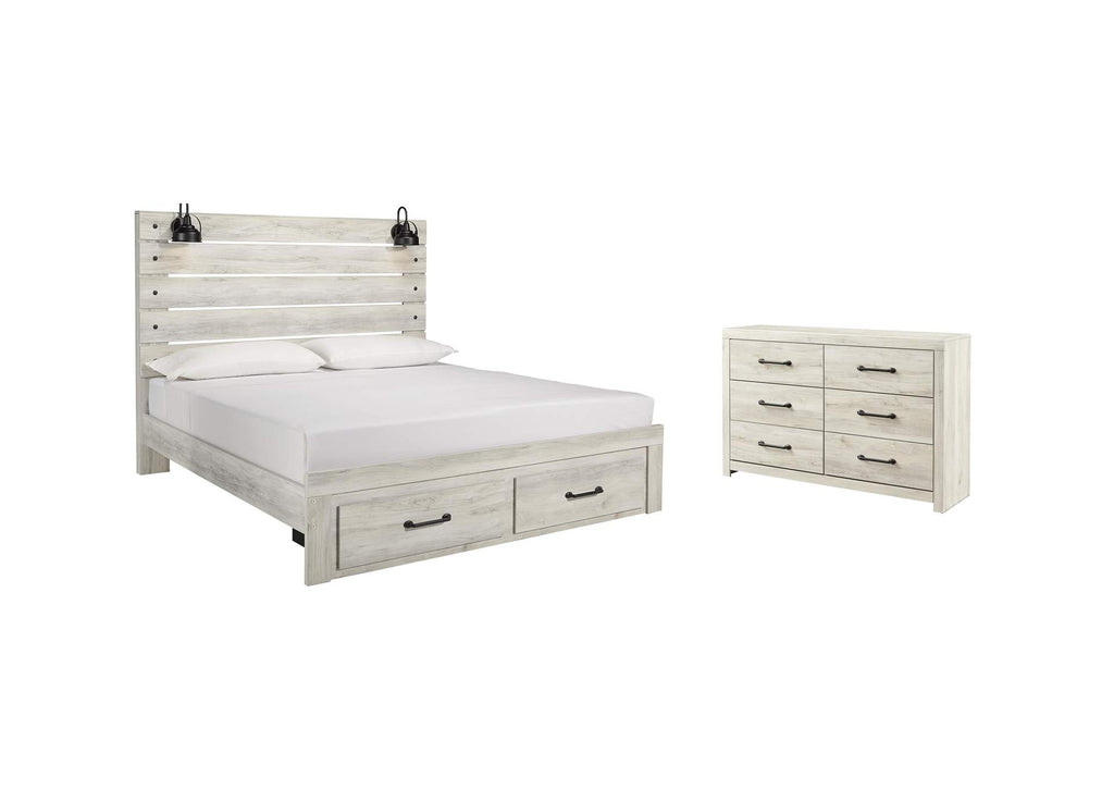 Cambeck King Panel Bed with 2 Storage Drawers with Dresser