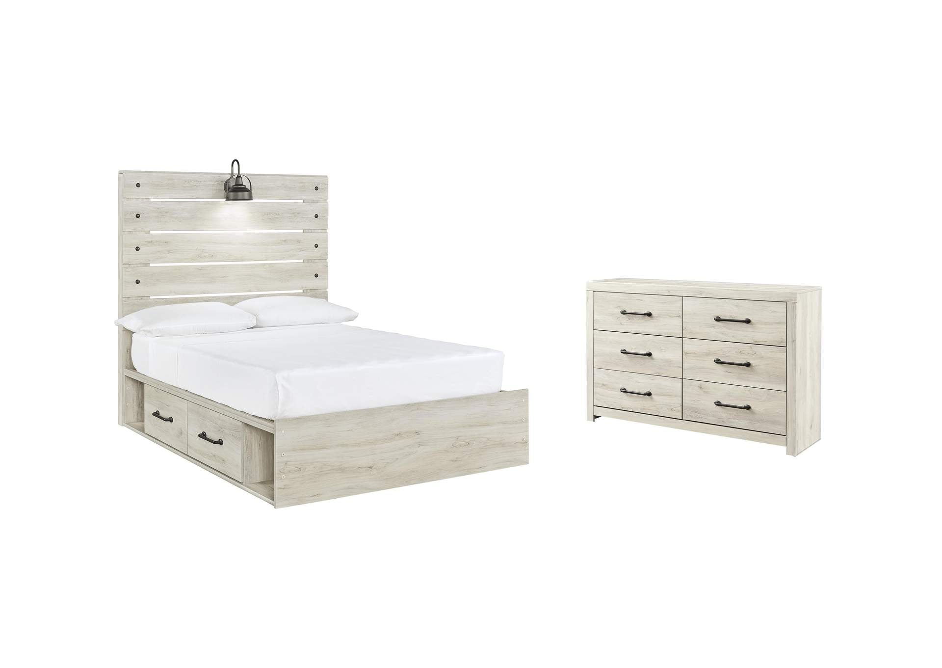 Cambeck Full Panel Bed with 4 Storage Drawers with Dresser
