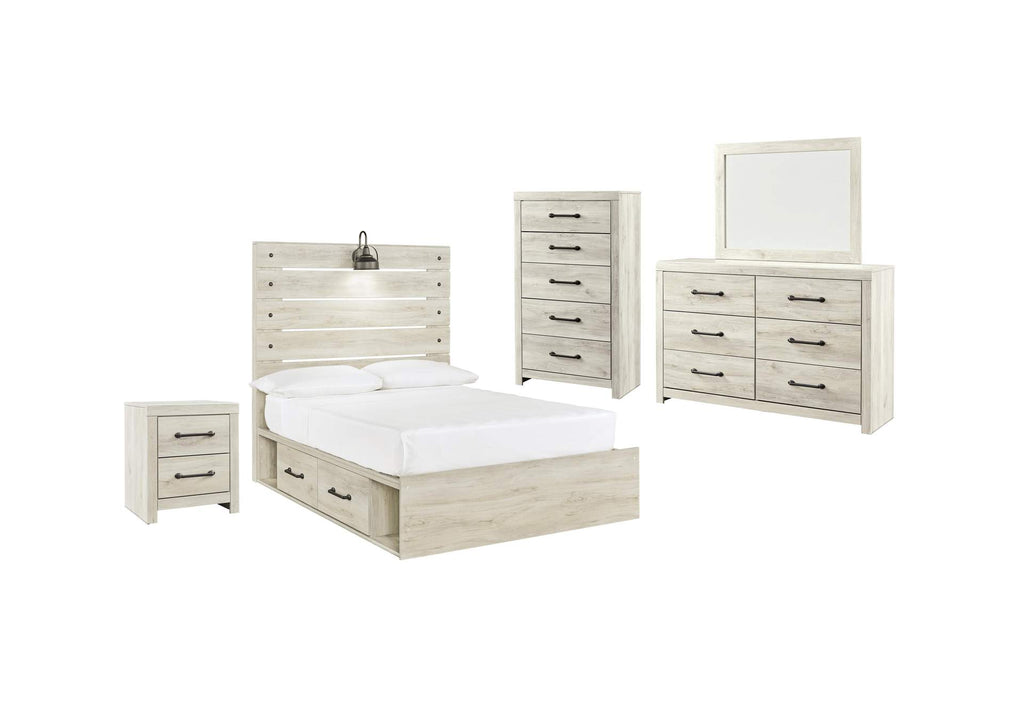 Cambeck Full Panel Bed with 4 Storage Drawers with Mirrored Dresser, Chest and Nightstand