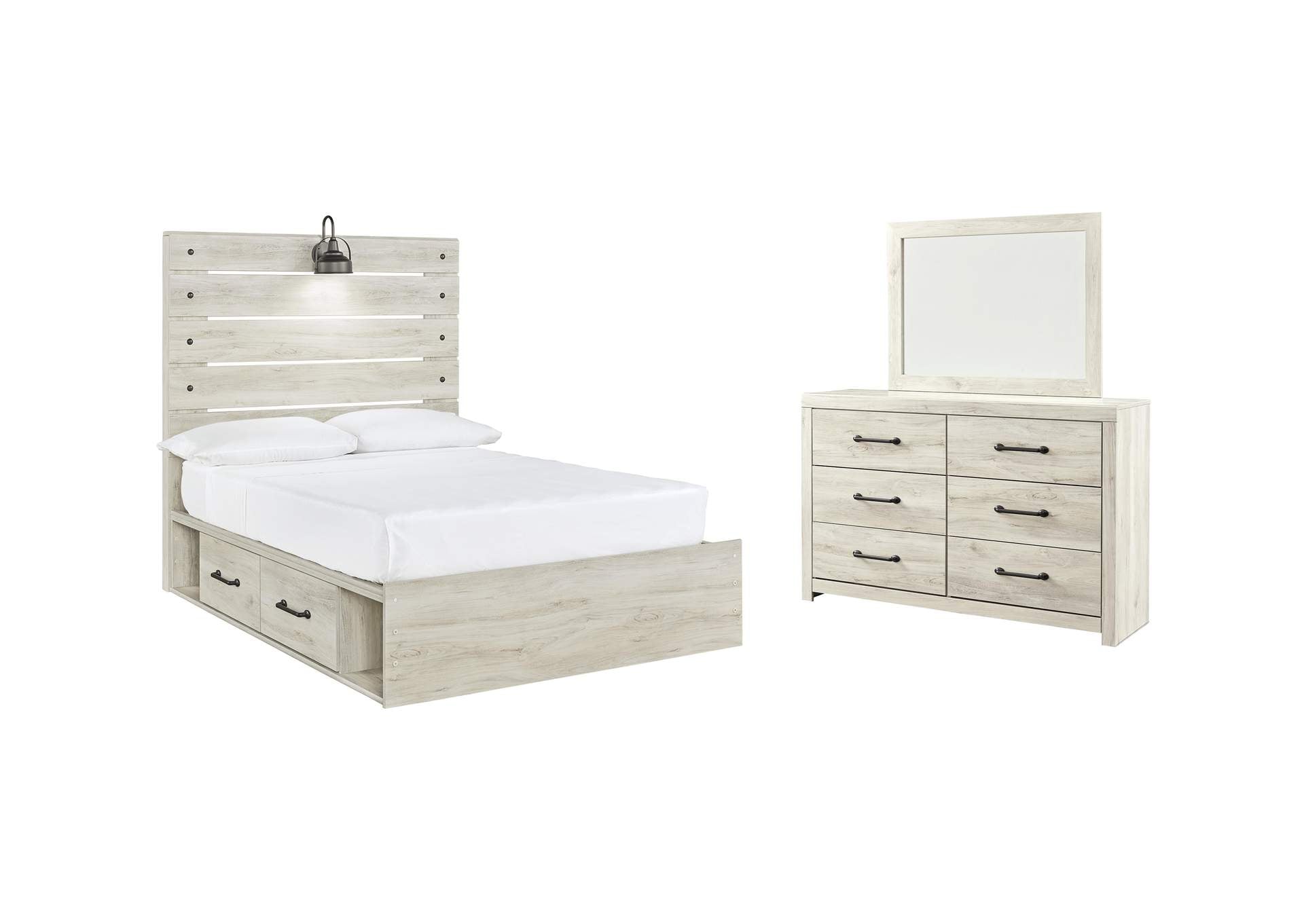 Cambeck Full Panel Bed with 4 Storage Drawers with Mirrored Dresser