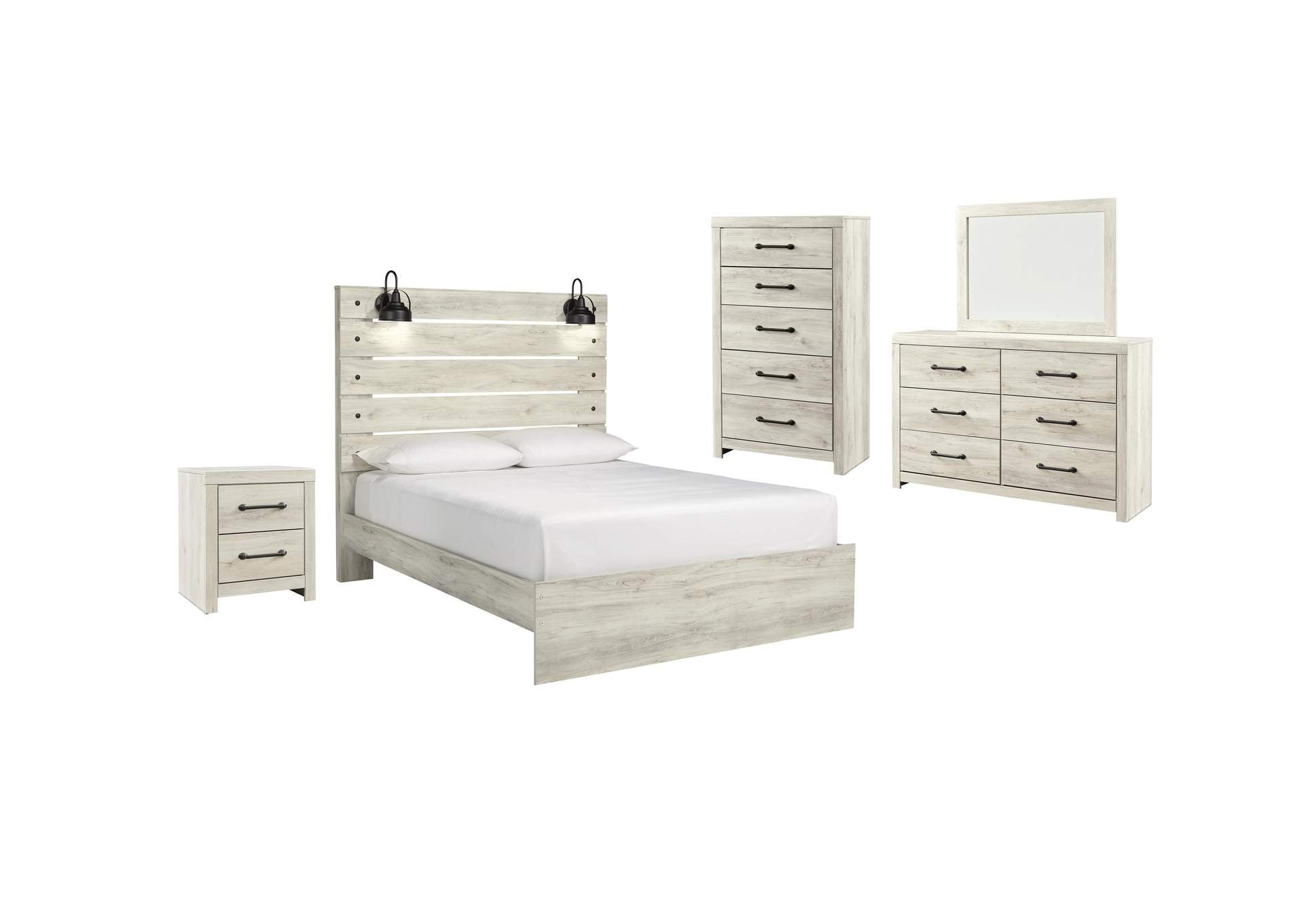 Cambeck Queen Panel Bed with Mirrored Dresser, Chest and Nightstand