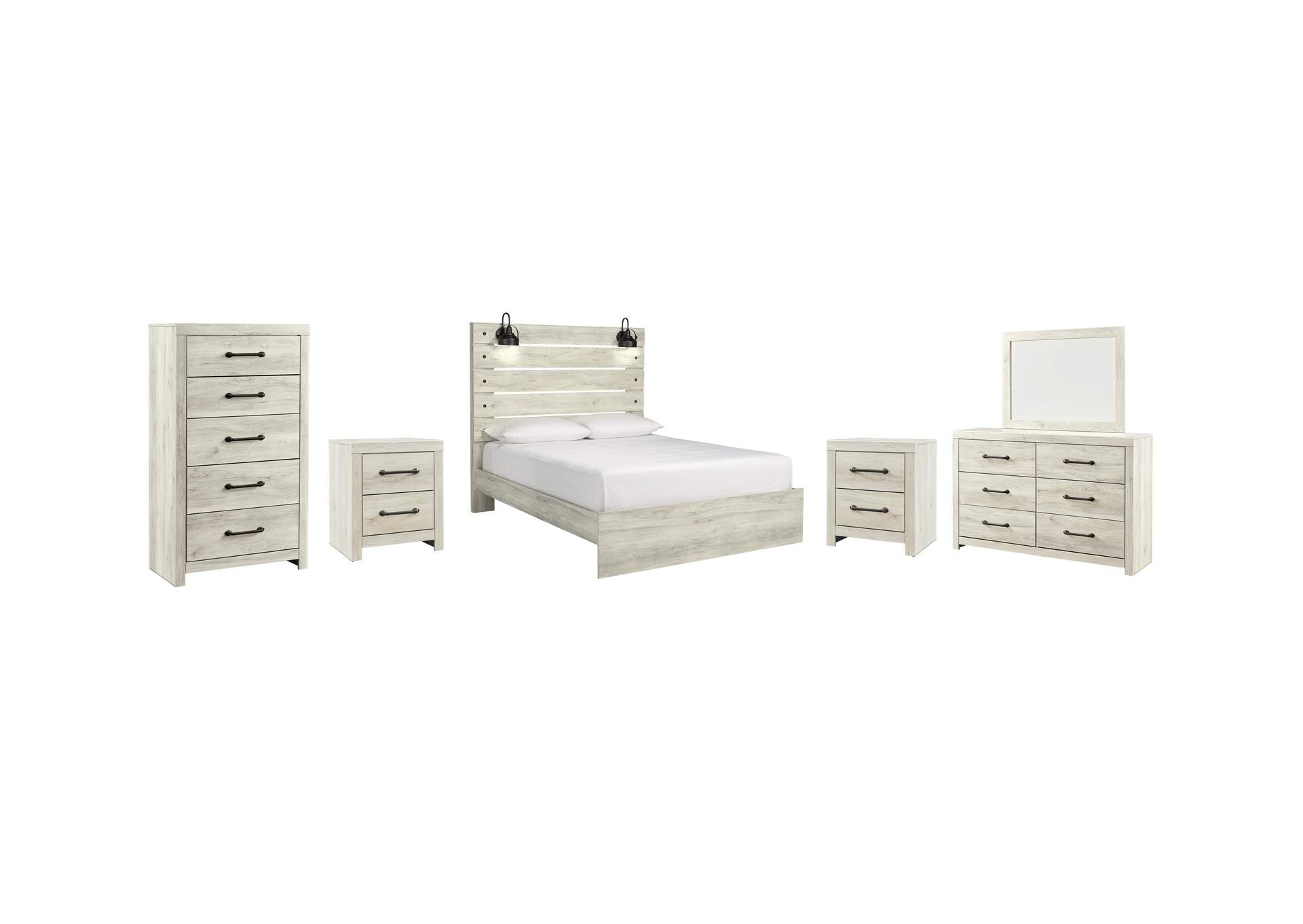 Cambeck Queen Panel Bed with Mirrored Dresser, Chest and 2 Nightstands
