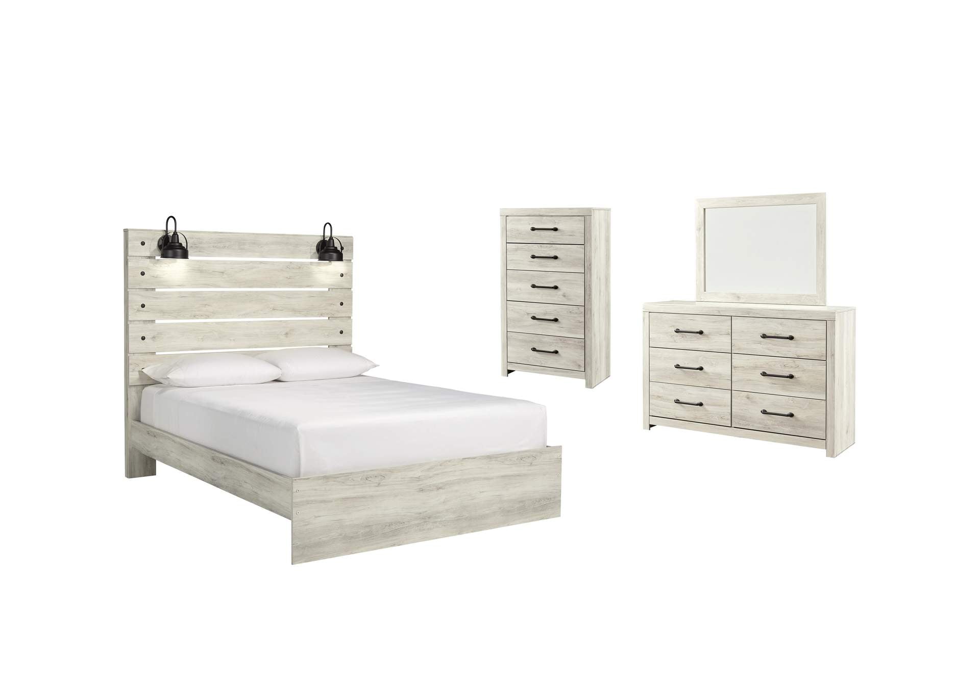 Cambeck Queen Panel Bed with Mirrored Dresser and Chest