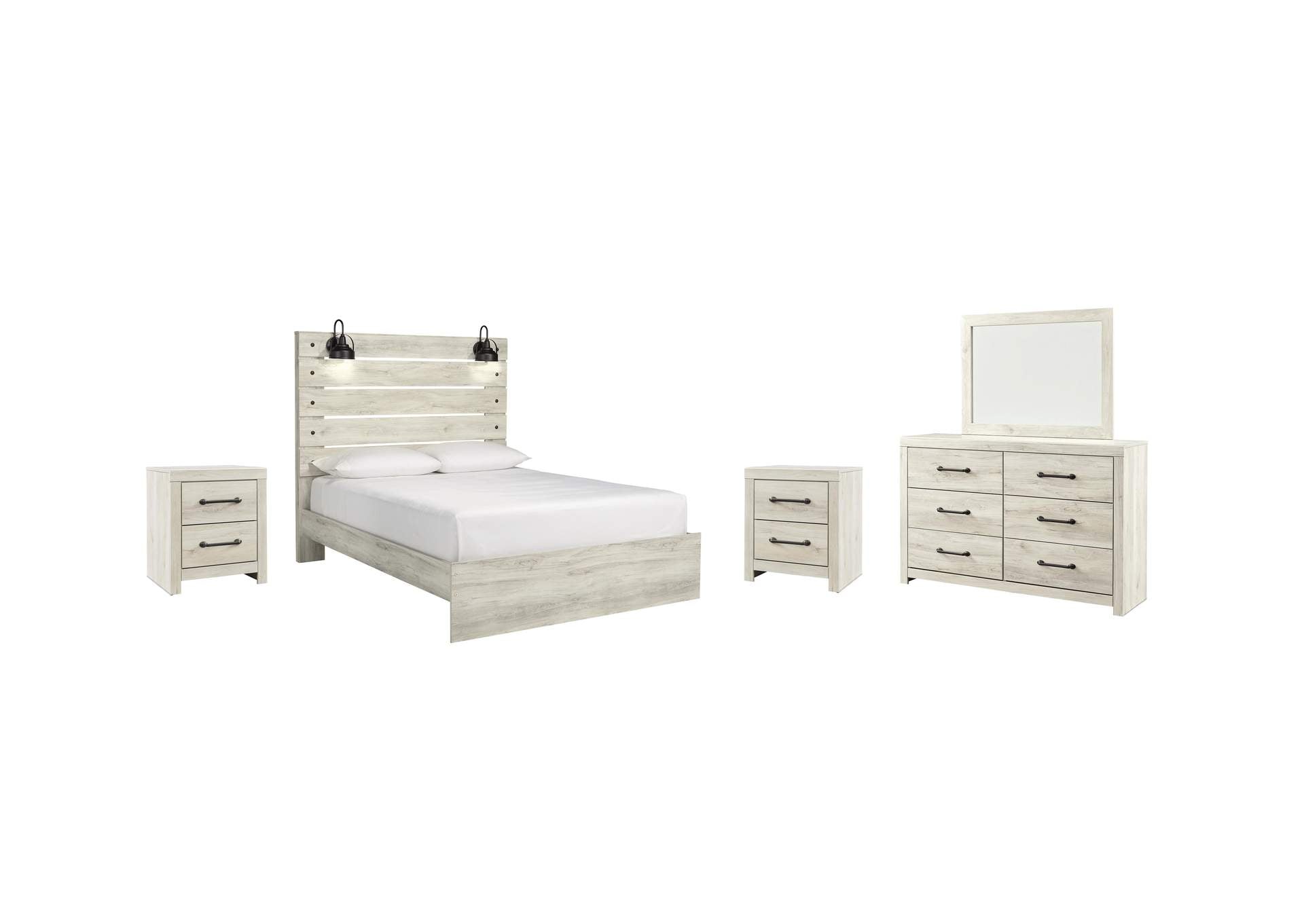 Cambeck Queen Panel Bed with Mirrored Dresser and 2 Nightstands