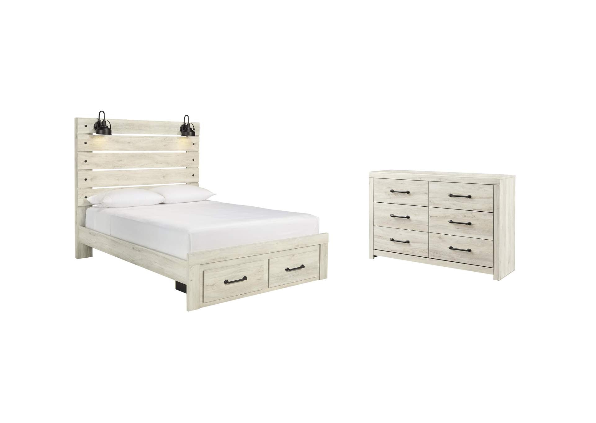 Cambeck Queen Panel Bed with 2 Storage Drawers with Dresser