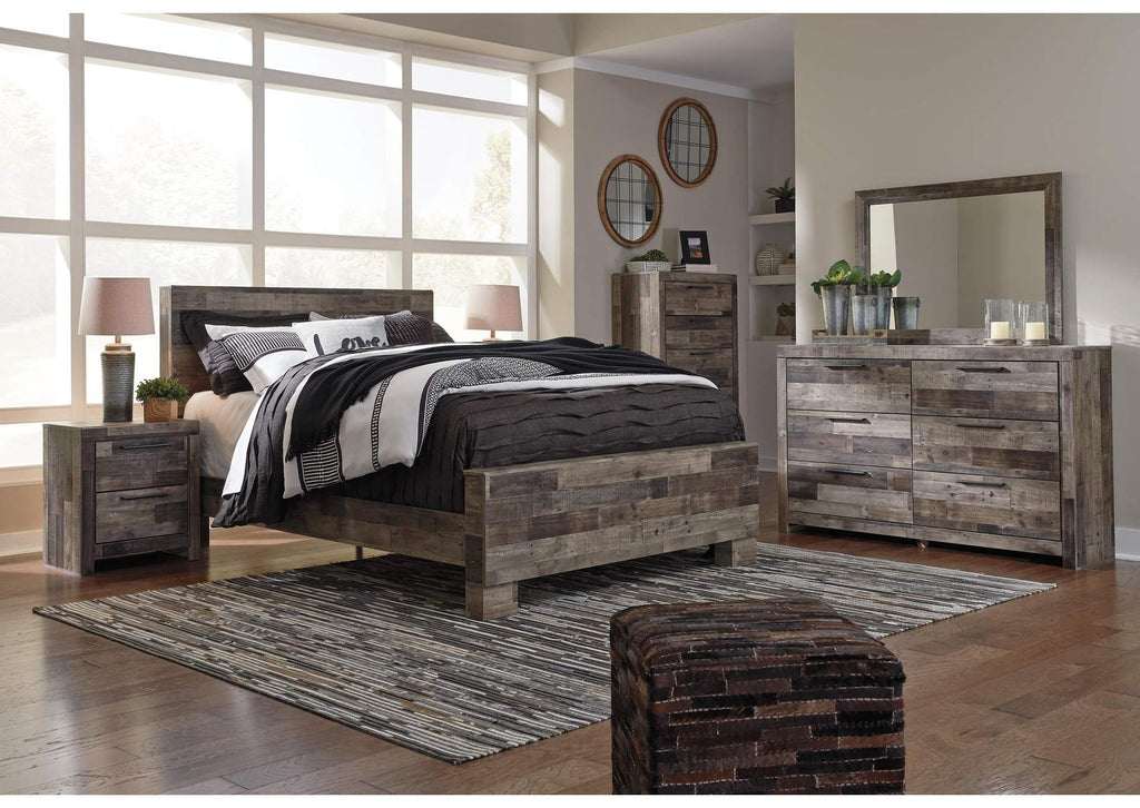 Derekson Queen Panel Bed with Mirrored Dresser, Chest and Nightstand