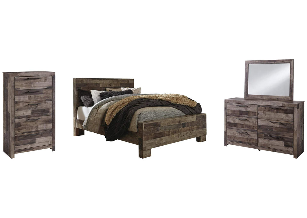 Derekson Queen Panel Bed with Mirrored Dresser and Chest