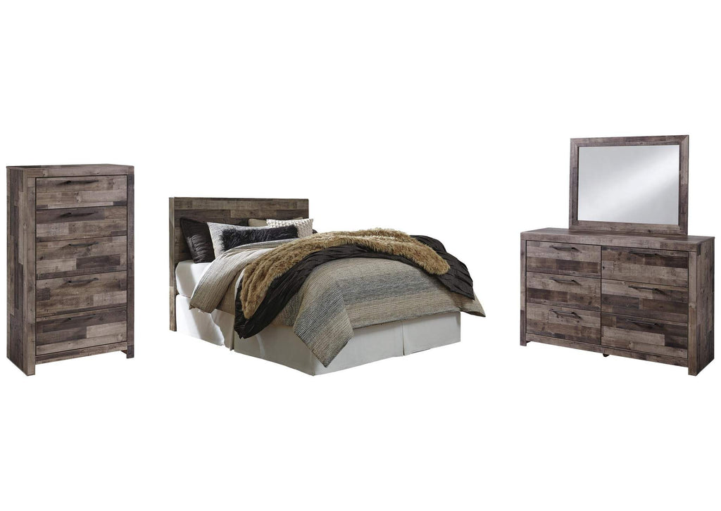 Derekson Queen/Full Panel Headboard Bed with Mirrored Dresser and Chest