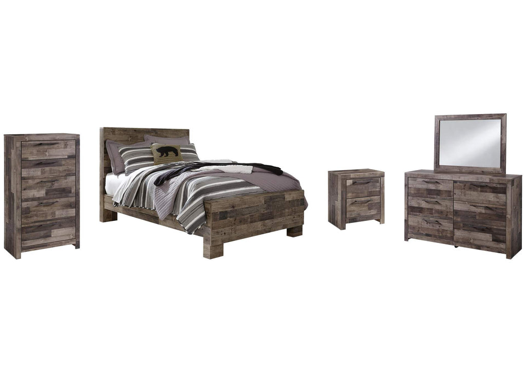 Derekson Full Panel Bed with Mirrored Dresser, Chest and Nightstand