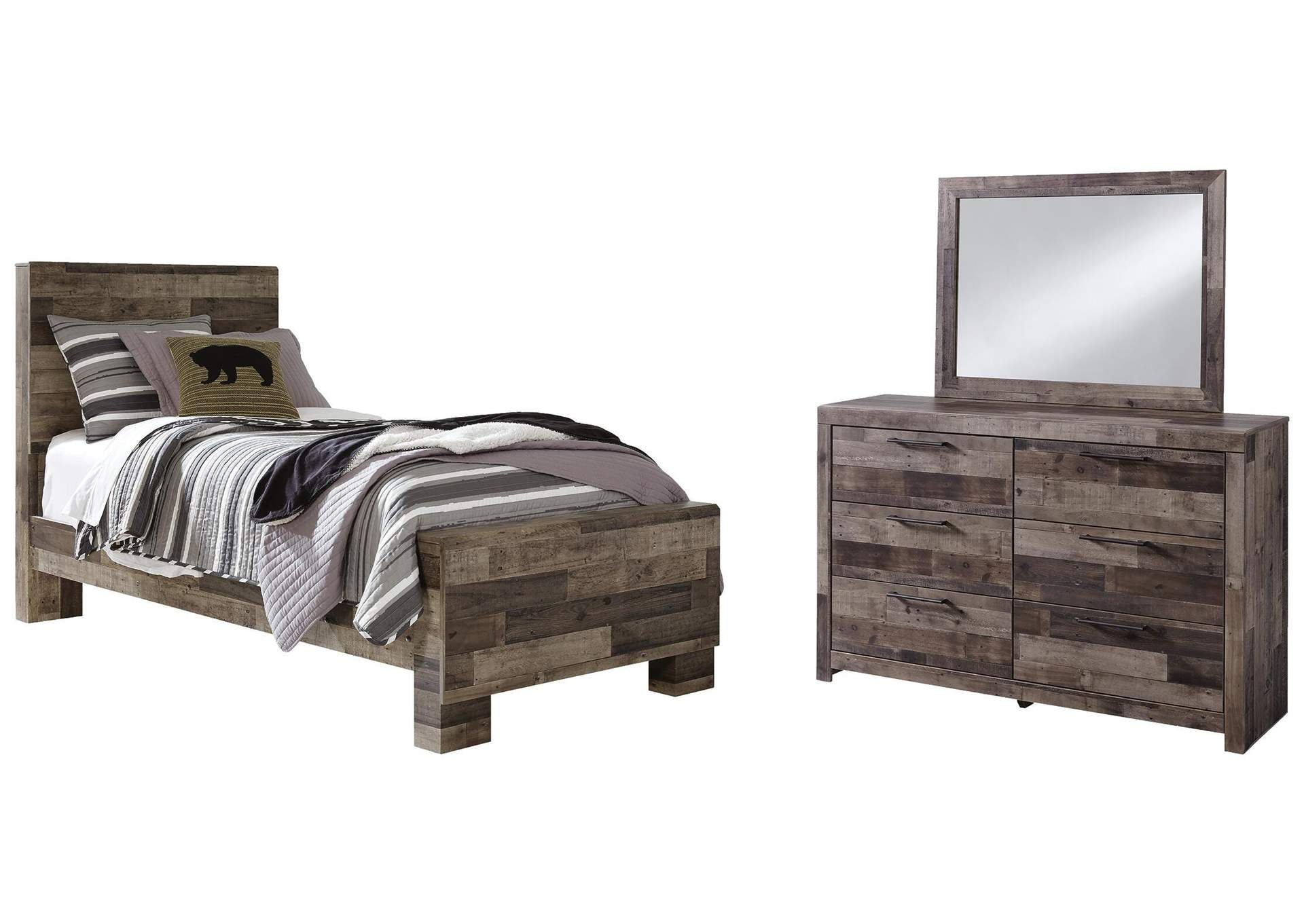 Derekson Twin Panel Bed with Mirrored Dresser