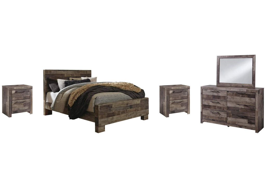 Derekson Queen Panel Bed with Mirrored Dresser and 2 Nightstands