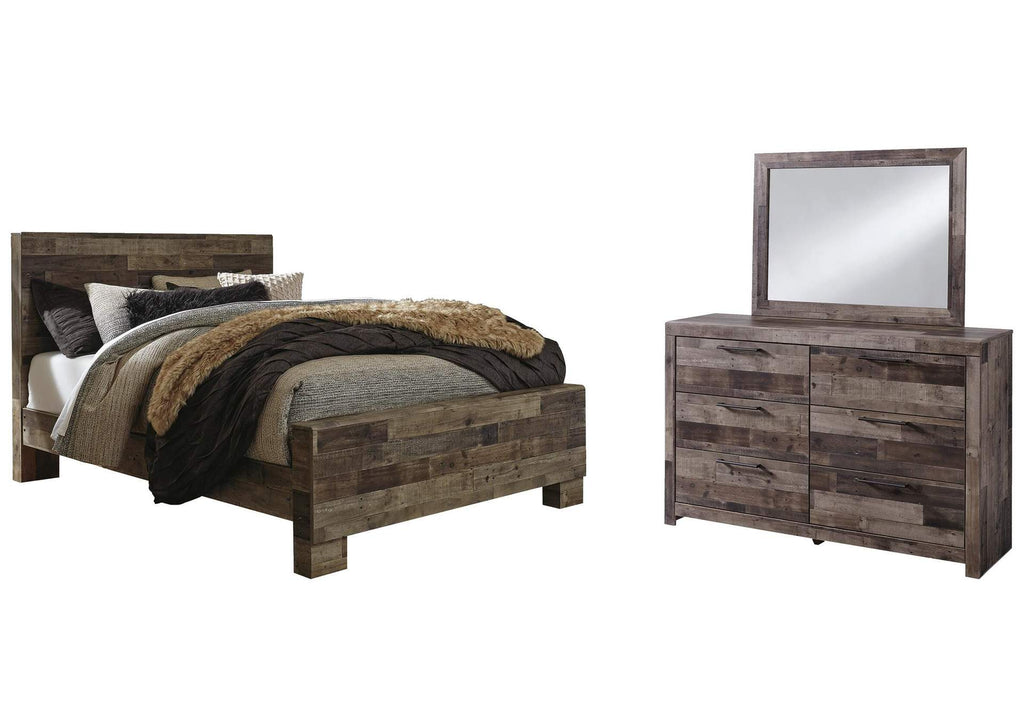 Derekson Queen Panel Bed with Mirrored Dresser