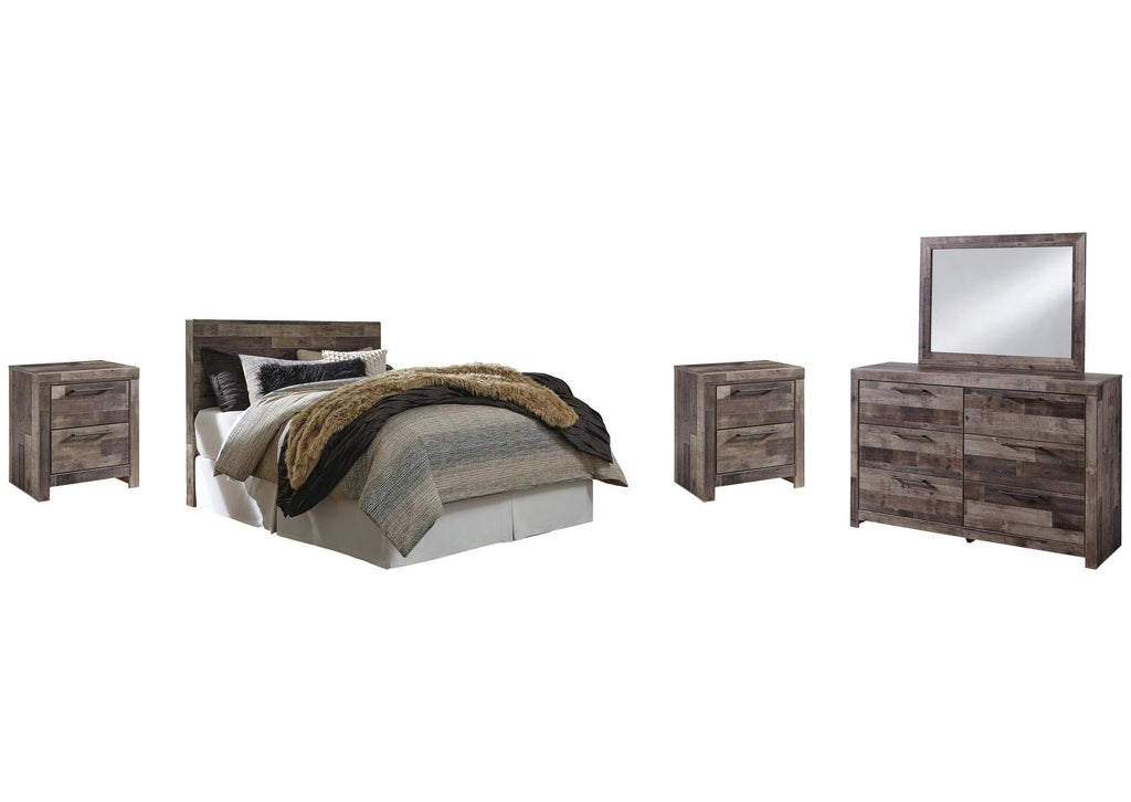 Derekson Queen/Full Panel Headboard Bed with Mirrored Dresser and 2 Nightstands
