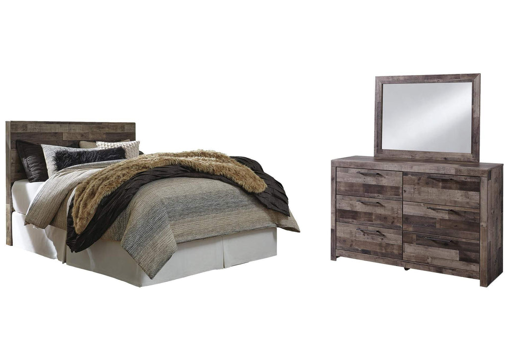 Derekson Queen/Full Panel Headboard Bed with Mirrored Dresser