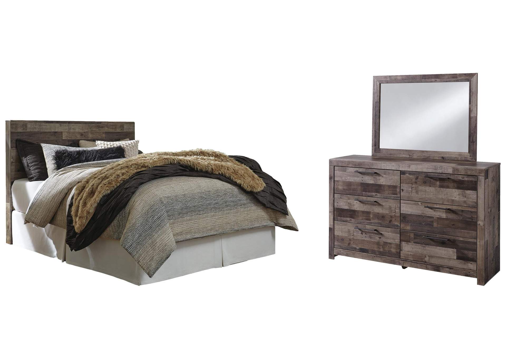 Derekson Queen/Full Panel Headboard Bed with Mirrored Dresser