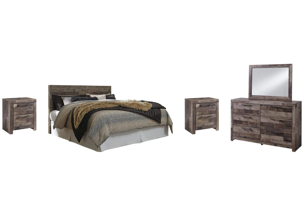 Derekson King Panel Headboard Bed with Mirrored Dresser and 2 Nightstands