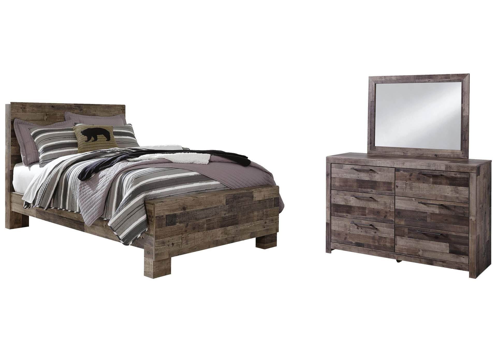 Derekson Full Panel Bed with Mirrored Dresser