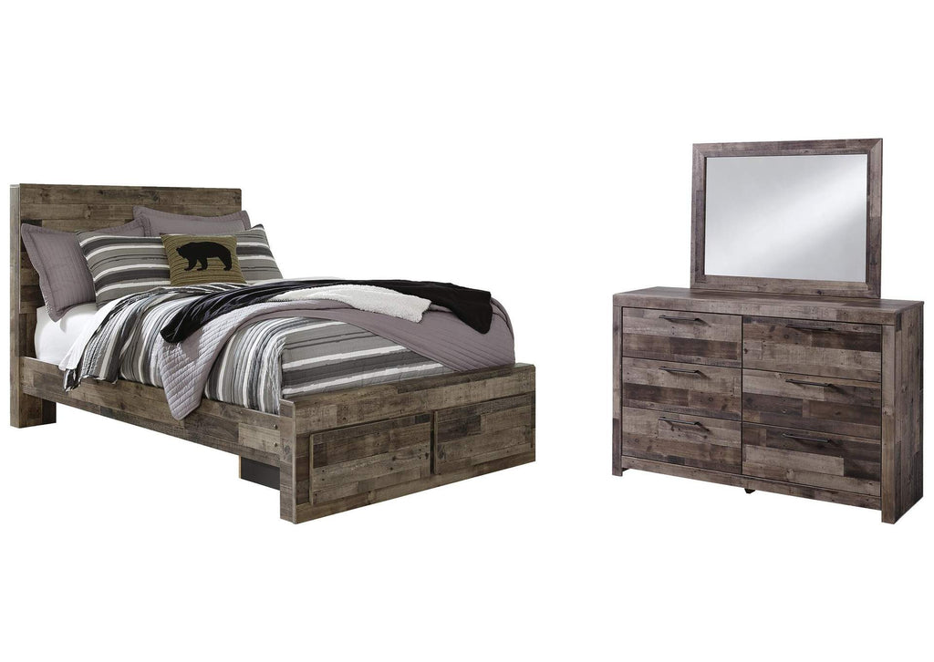 Derekson Full Panel Bed with 2 Storage Drawers with Mirrored Dresser