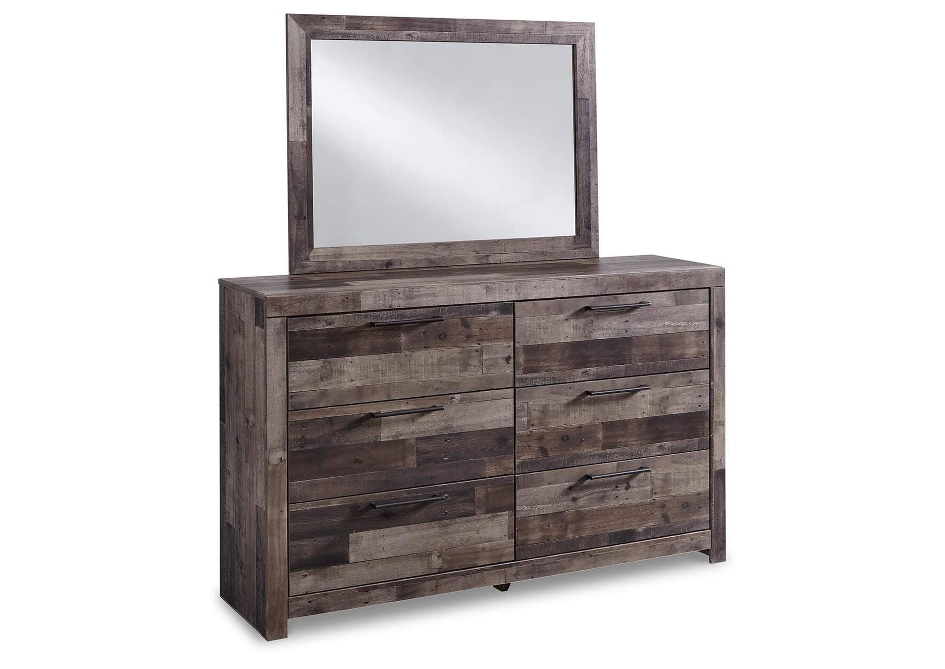 Derekson Queen Panel Bed with 6 Storage Drawers with Mirrored Dresser, Chest and 2 Nightstands
