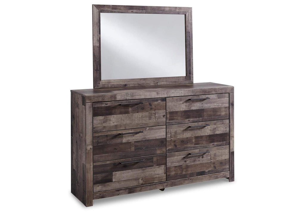 Derekson King Panel Headboard Bed with Mirrored Dresser, Chest and Nightstand