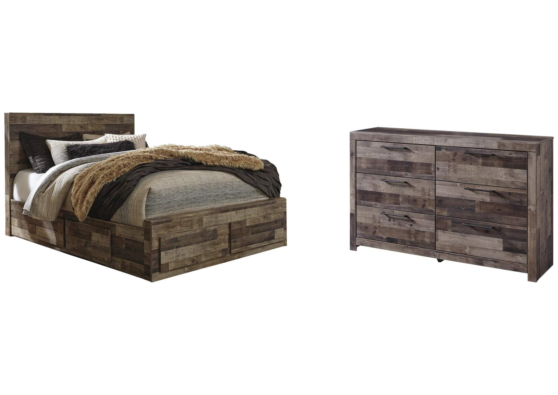 Derekson Queen Panel Bed with 4 Storage Drawers with Dresser