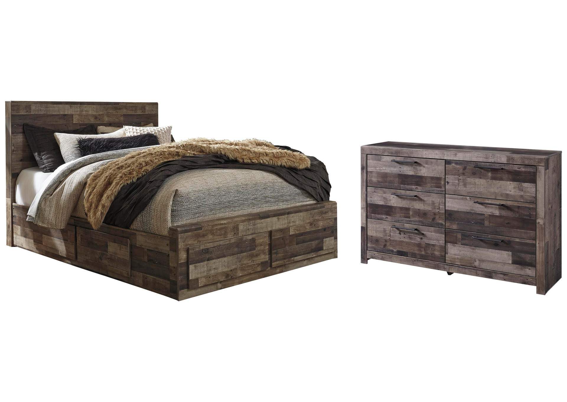 Derekson Queen Panel Bed with 6 Storage Drawers with Dresser