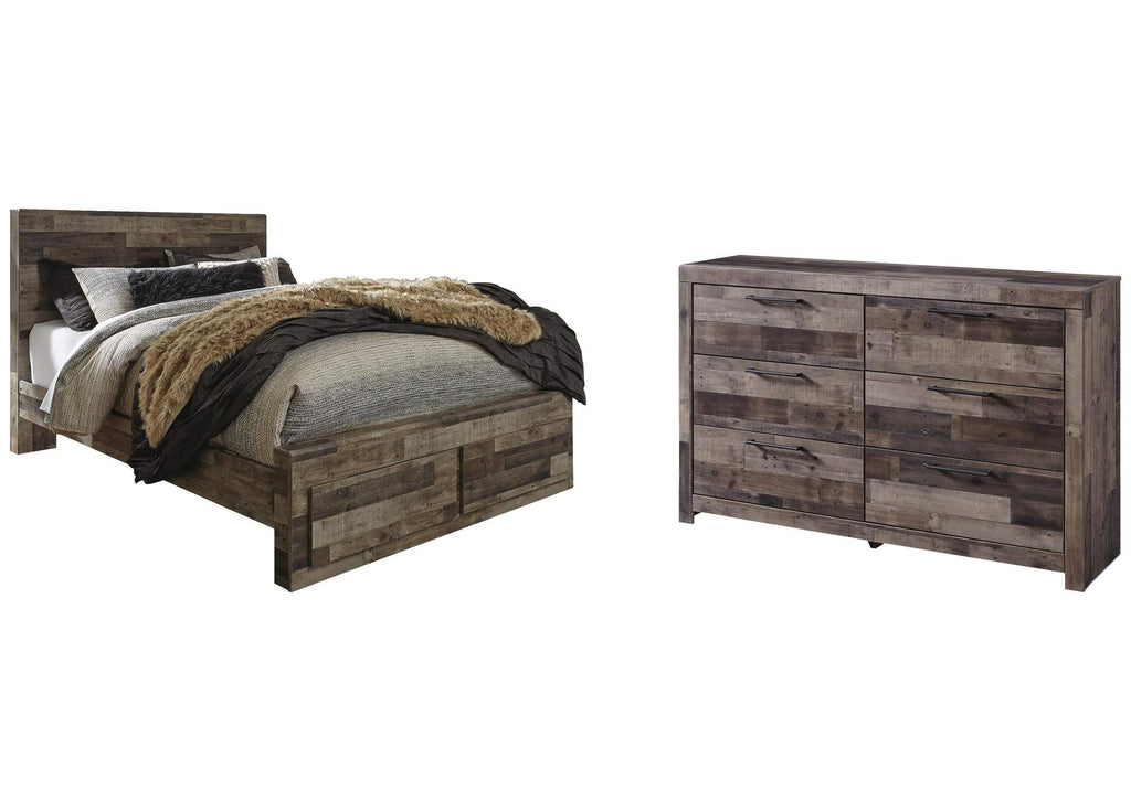 Derekson Queen Panel Bed with 2 Storage Drawers with Dresser