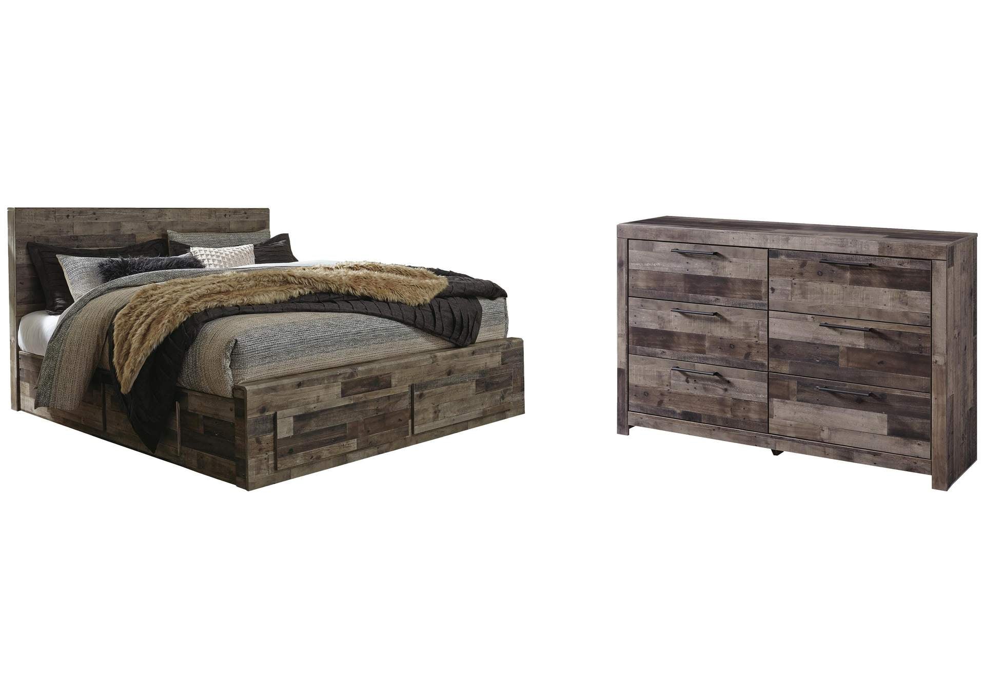 Derekson King Panel Bed with 6 Storage Drawers with Dresser