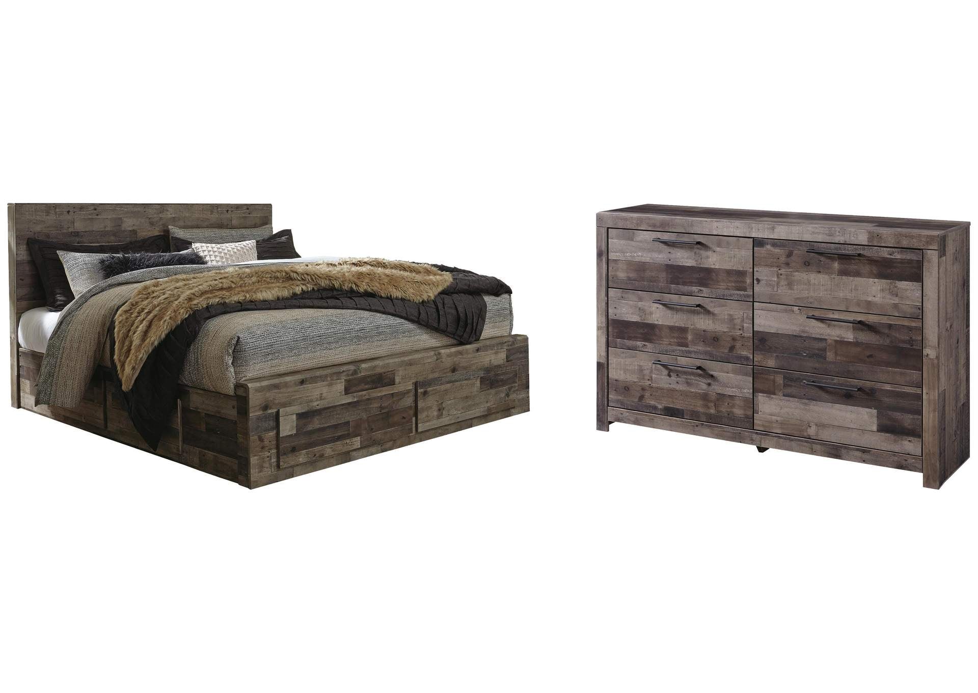 Derekson King Panel Bed with 2 Storage Drawers with Dresser