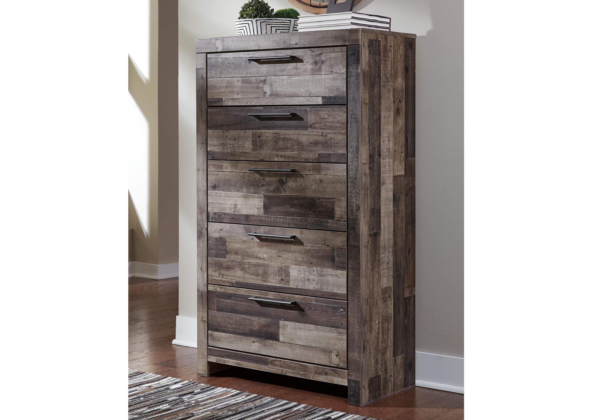 Derekson Queen/Full Panel Headboard Bed with Mirrored Dresser, Chest and 2 Nightstands room view