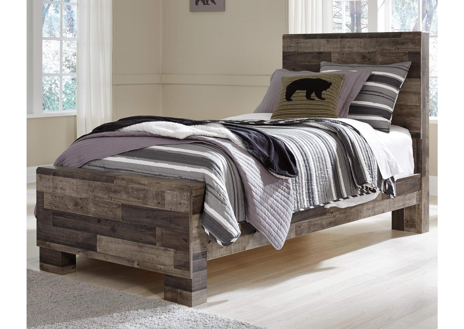 Derekson Twin Panel Bed with Mirrored Dresser room view