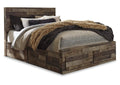 Derekson Queen Panel Bed with 6 Storage Drawers with Mirrored Dresser