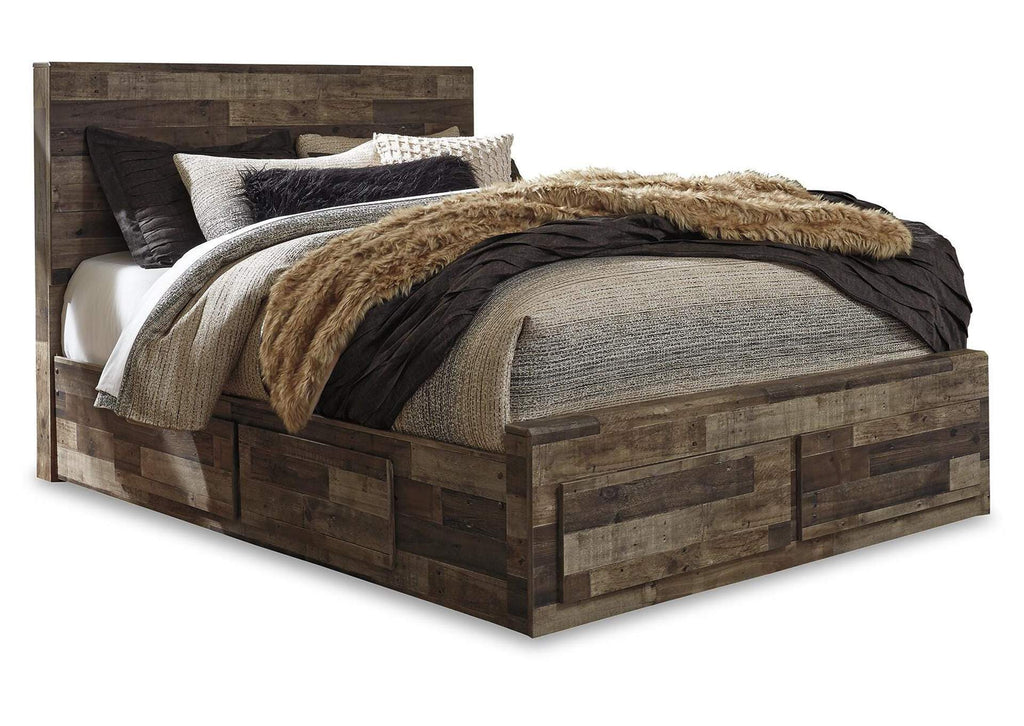 Derekson Queen Panel Bed with 4 Storage Drawers with Mirrored Dresser and 2 Nightstands