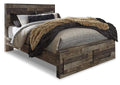 Derekson Queen Panel Bed with 2 Storage Drawers with Mirrored Dresser and Chest