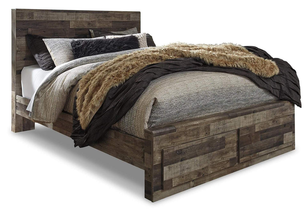 Derekson Queen Panel Bed with 2 Storage Drawers with Mirrored Dresser, Chest and Nightstand