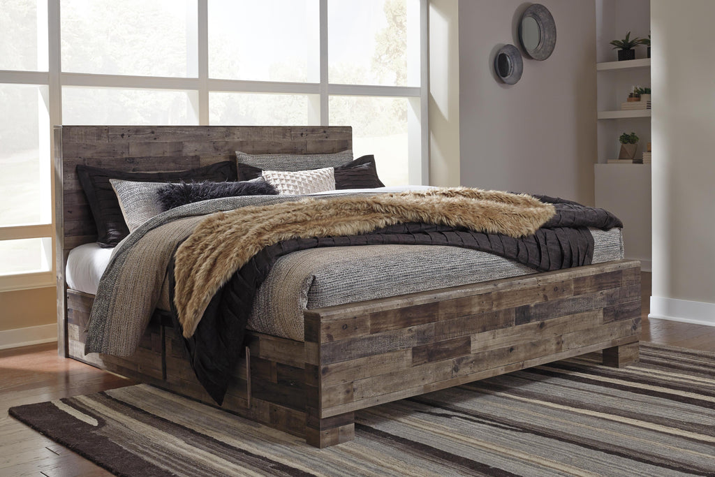 Derekson Queen Panel Bed with 2 Side Storage in Multi Gray, alternate view 2