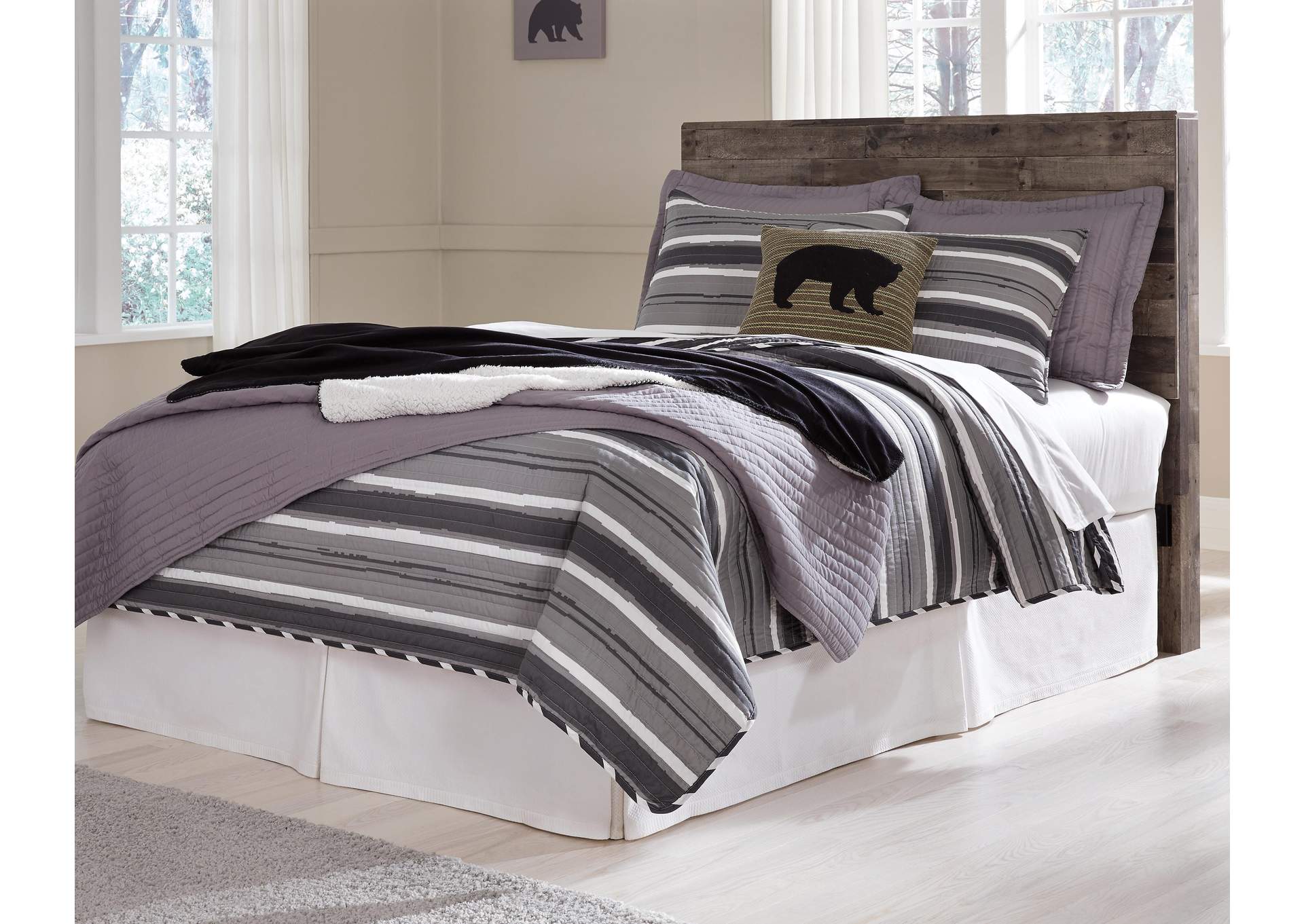 Derekson Full Panel Headboard Bed with Mirrored Dresser room view