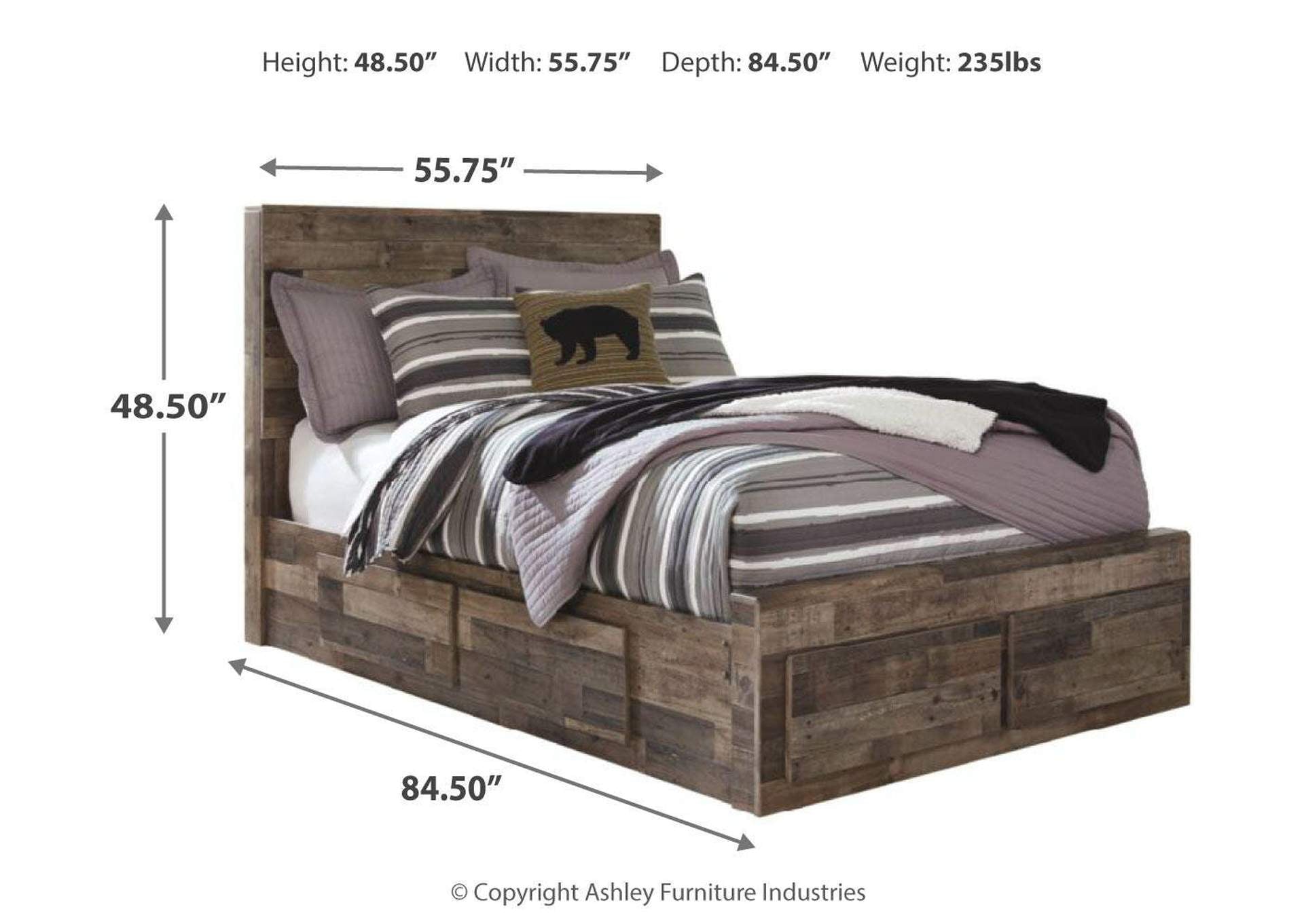 Derekson Full Panel Bed with 6 Storage Drawers with Mirrored Dresser dimensions