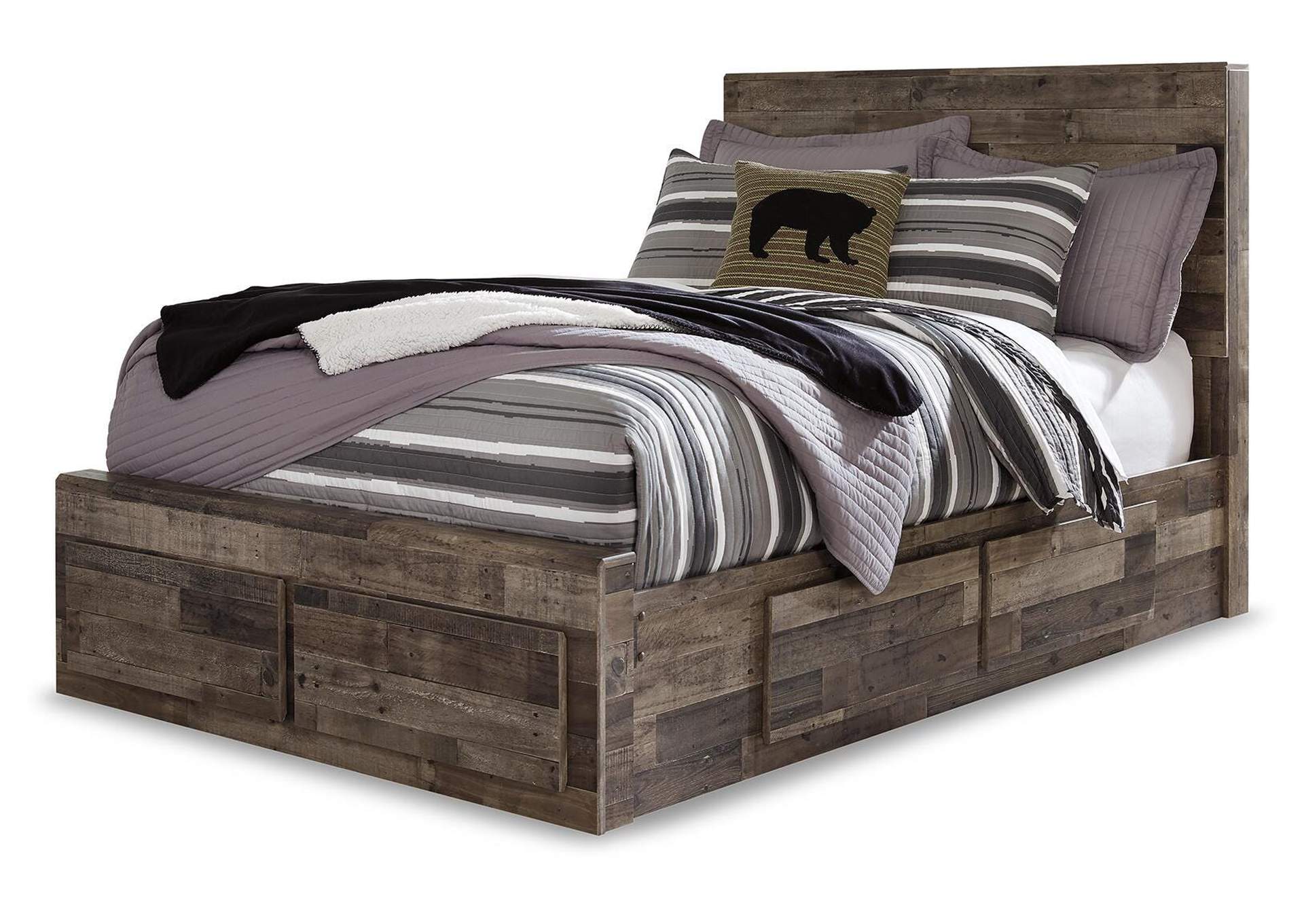 Derekson Full Panel Bed with 6 Storage Drawers with Mirrored Dresser, Chest and 2 Nightstands