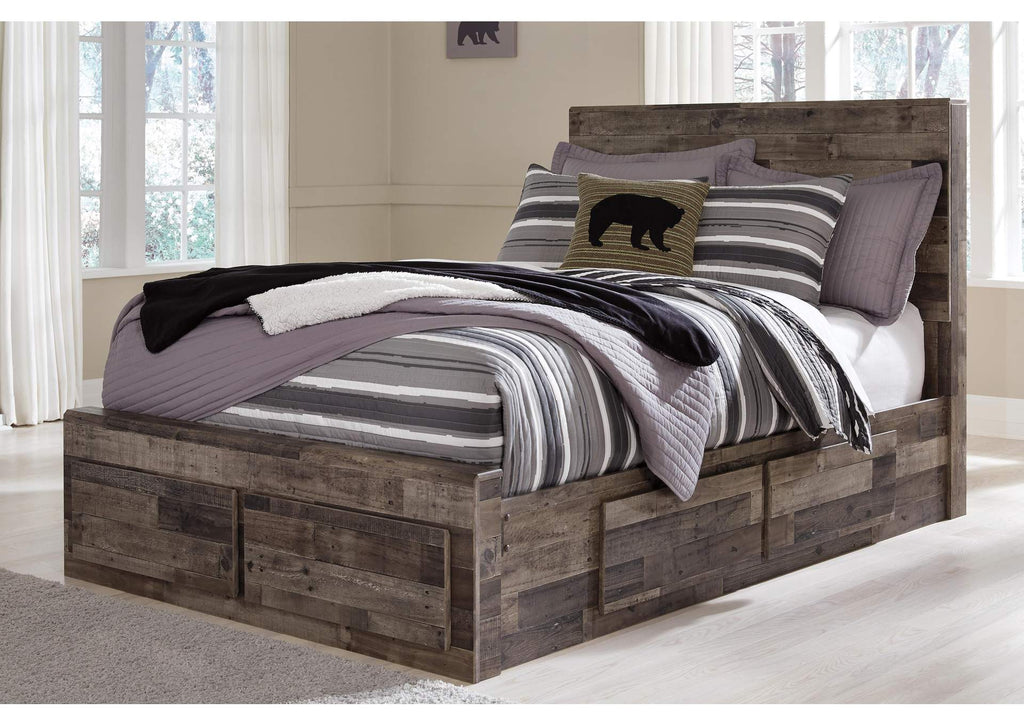 Derekson Full Panel Bed with 6 Storage Drawers with Mirrored Dresser and 2 Nightstands