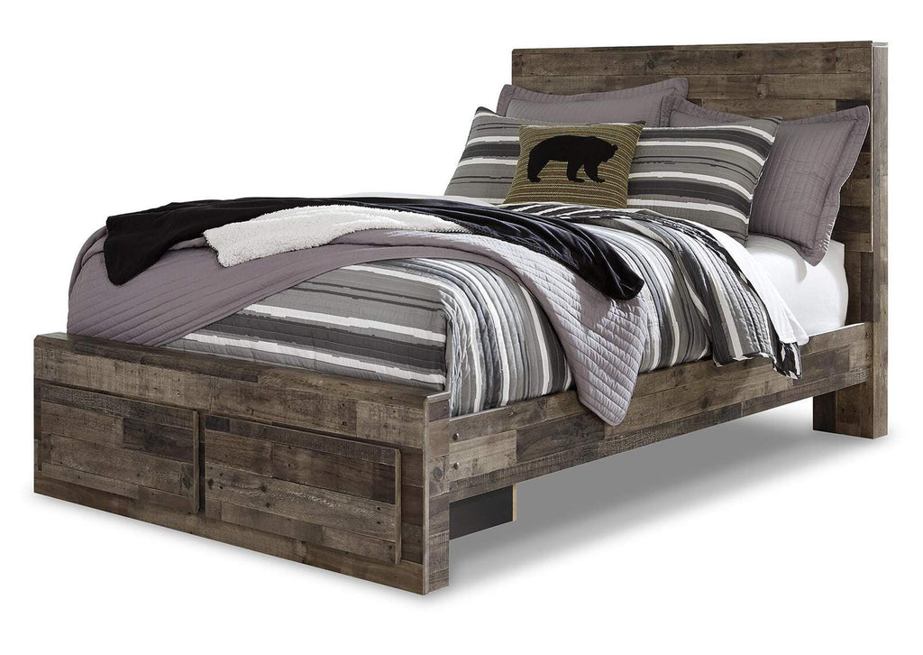 Derekson Full Panel Bed with 2 Storage Drawers with Mirrored Dresser and 2 Nightstands