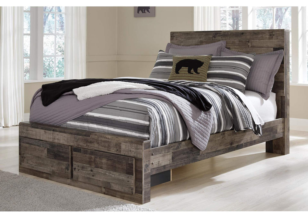 Derekson Full Panel Bed with 2 Storage Drawers with Mirrored Dresser
